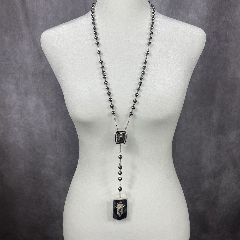 Jordan MN-32 Stainless‎ Steel Rosary Drop Necklace Gold Filled Crucifix 32" NWT